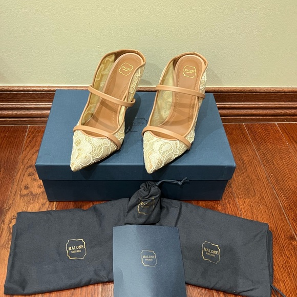 MALONE SOULIERS Women's Maureen Floral-Lace Mules High Heel Shoes Nude 36.5 - Picture 8 of 16